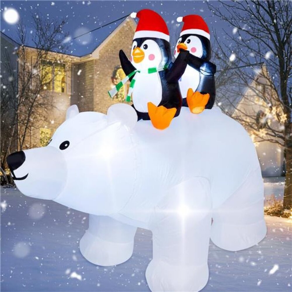 SAND MINE 6.5 Foot Tall Christmas Inflatable‎ Penguins on Polar Bear, LED Lights
